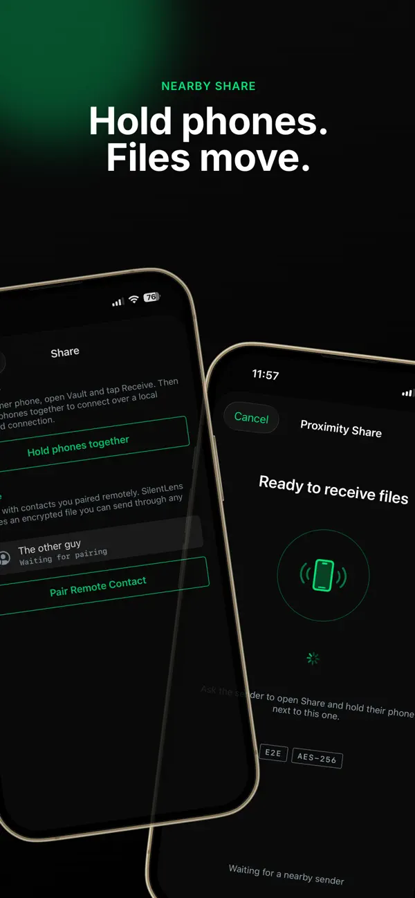 Nearby share between two iPhones: Hold phones. Files move.