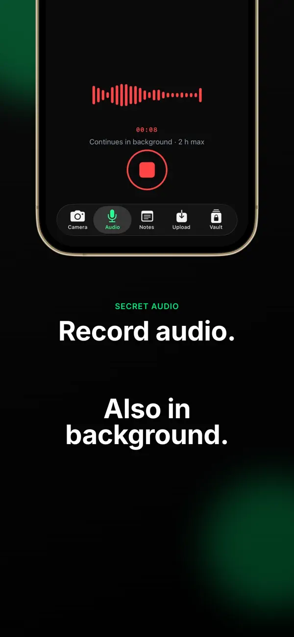 Audio recorder: Record audio, also in background.
